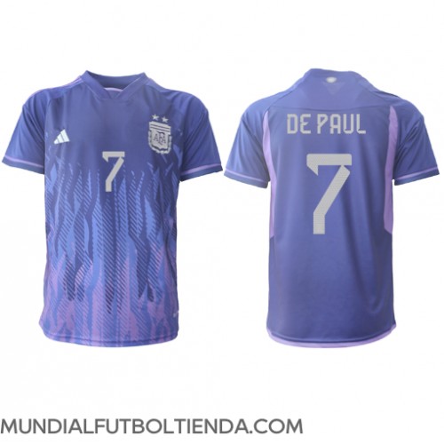 Camiseta Argentina Rodrigo de Paul #7 Segunda Equipación Replica Mundial 2022 mangas cortas